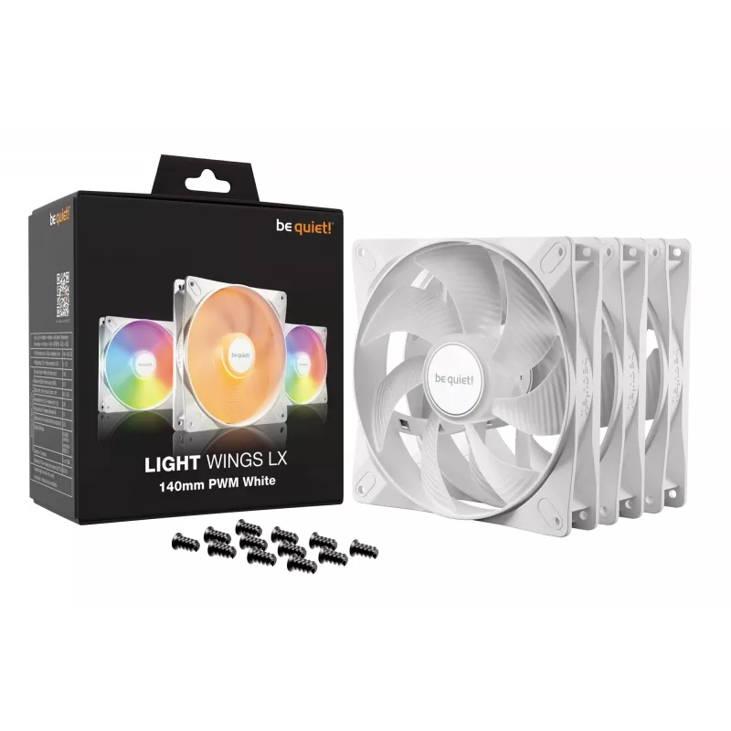 bequiet! LIGHT WINGS LX 140mm PWM Pack de 3 Blancos — Ventilador de 140×25 mm, 1200 rpm, 95 m³/h, LED RGB
