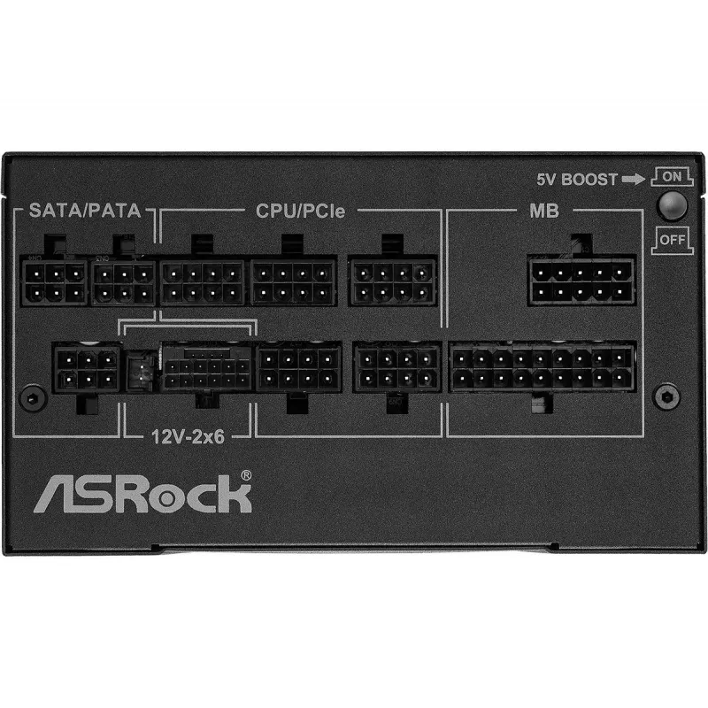 Fuente de alimentación ASRock Phantom Gaming PG-1000G 750 W, ATX 20+4 Pin, 80 PLUS Gold, ventilador de 135 mm, totalmente modular, negra