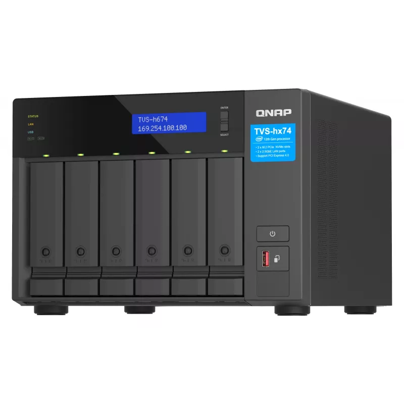QNAP TVS-H674T-I5-32G Servidor NAS/almacenamiento Torre Intel® Core™ i5 i5-12400 32 GB DDR4 HDD QNAP QTS Negro