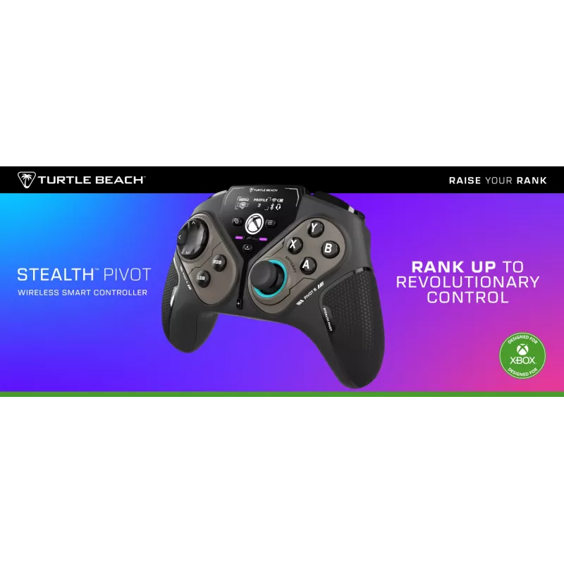 Turtle Beach Stealth Pivot Mando de juego inalámbrico inteligente con módulos giratorios, panel de visualización, sticks de efecto Hall, botones reasignables para PC con Windows, Xbox Series X|S y Xbox One