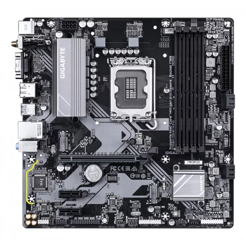 GIGABYTE B760M D3HP WIFI6 Placa base - Compatible con CPUs Intel Core de 14.ª gen, VRM digital de 4+1+1 fases, hasta 5600 MHz DDR5, 2xPCIe 4.0 M.2, Wi-Fi 6, GbE LAN, USB 3.2 Gen1