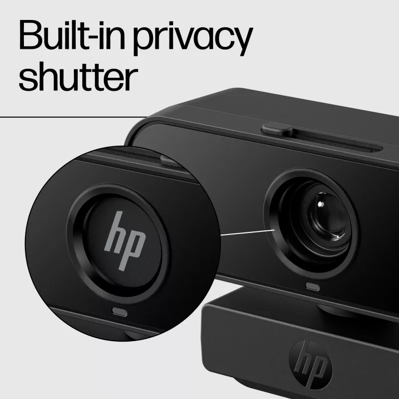 HP 435 FHD cámara web (77B10AA), 2 MP, 1920 x 1080, 30 fps, USB-A 2.0, enfoque automático, cubierta de privacidad, micrófono doble, negro