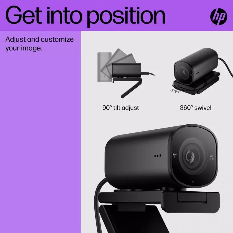 Webcam HP 965 4K Streaming, 8 MP, 3840 x 2160 píxeles, Full HD, 60 fps, 1280x720@30fps, 1280x720@60fps, 1920x1080@30fps, 1920x1080@60fps, 3840x2160@30fps, USB