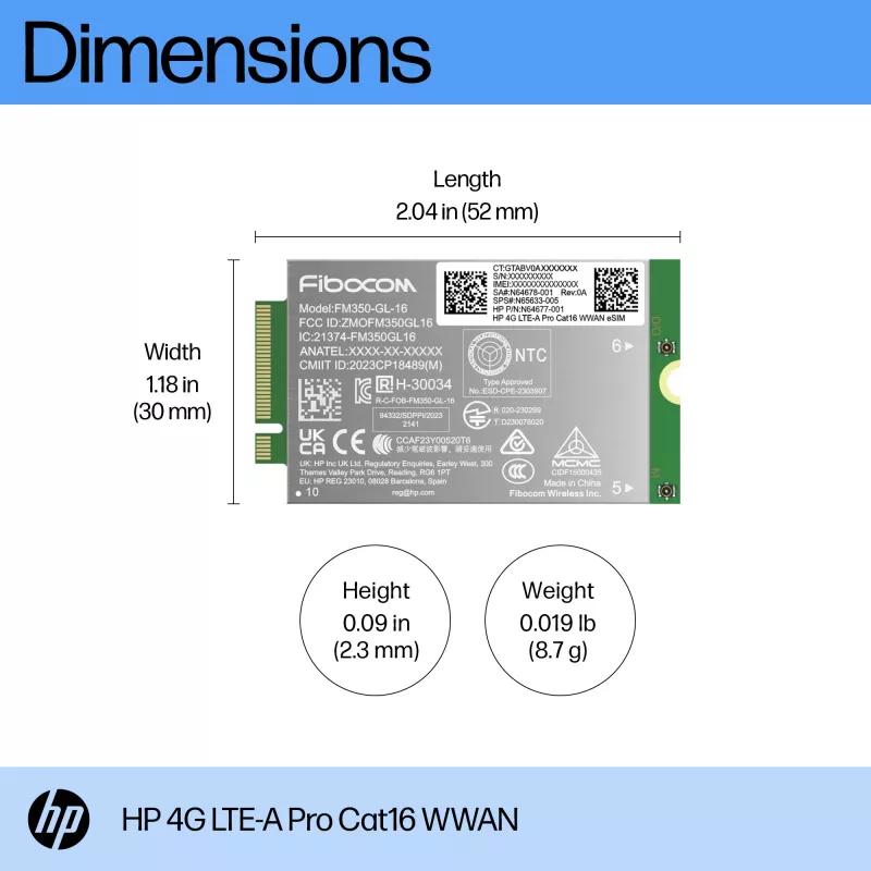 HP 4G LTE-A Pro Cat16 WWAN Tarjetas/adaptadores de interfaz
