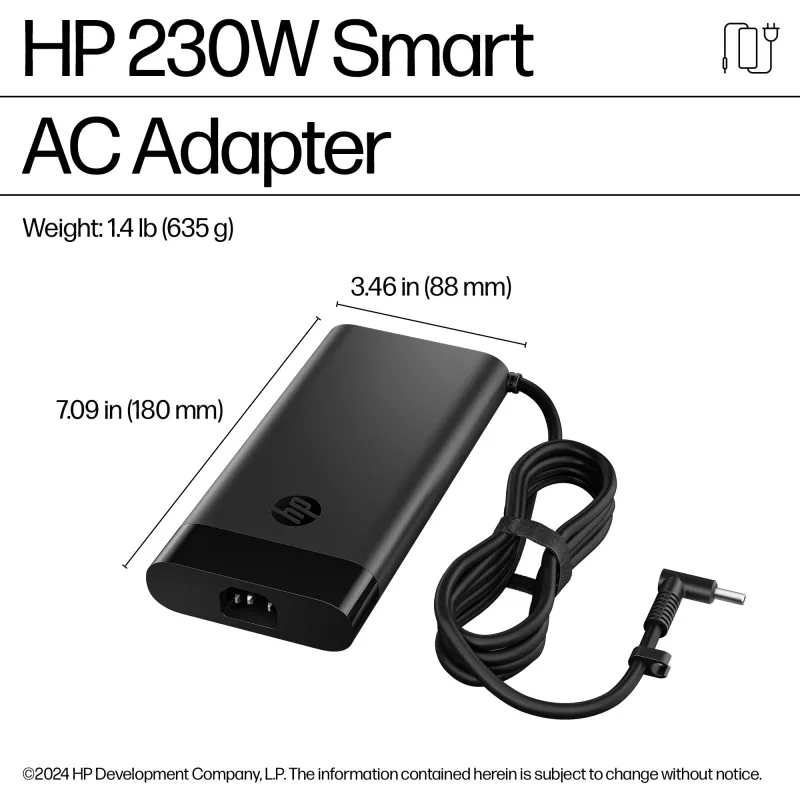 Adaptador de corriente CA HP Smart de 230 W (AQ9X8AA) para portátil, de interior, entrada de 115 V, 4,5 mm, enchufe UE, negro