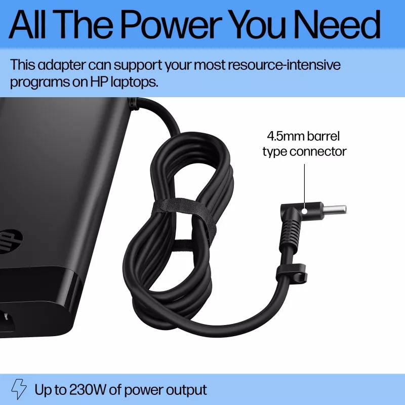 Adaptador de corriente CA HP Smart de 230 W (AQ9X8AA) para portátil, de interior, entrada de 115 V, 4,5 mm, enchufe UE, negro