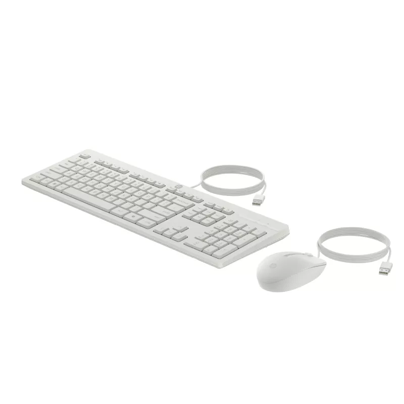 HP 225 Conjunto de ratón y teclado con cable, tamaño completo (100%), con cable, USB, Blanco, ratón incluido