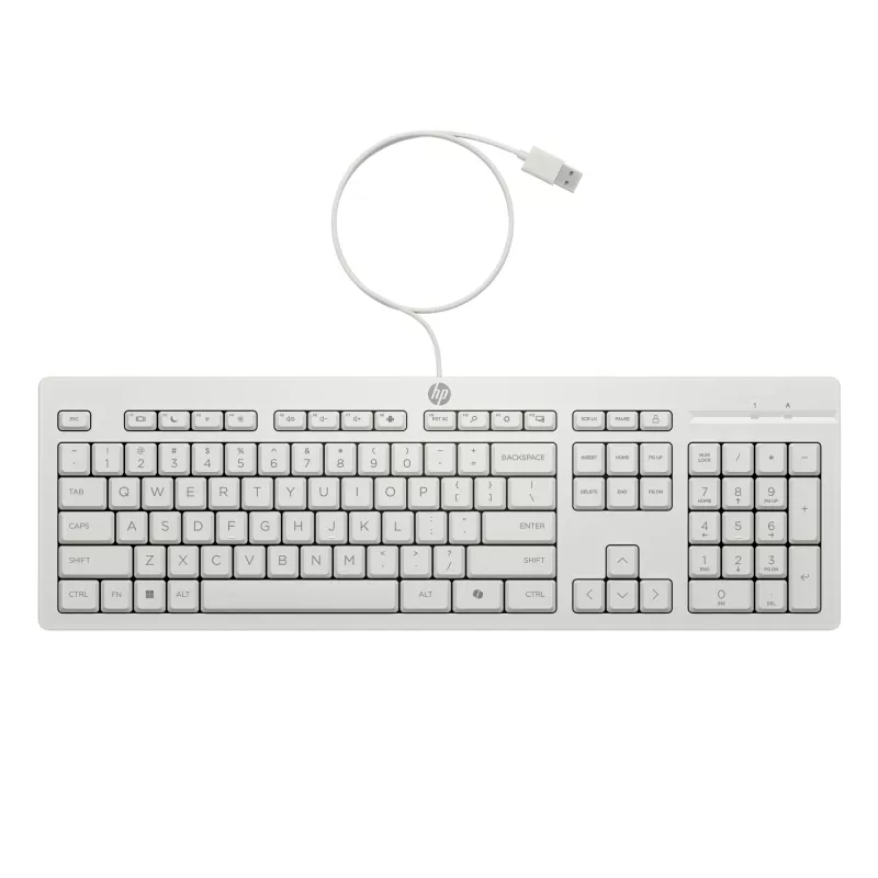 HP 225 Conjunto de ratón y teclado con cable, tamaño completo (100%), con cable, USB, Blanco, ratón incluido