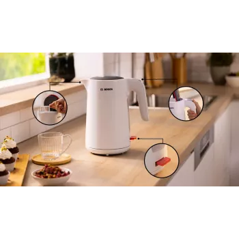 Bosch TWK2M161 hervidor de agua, 1,7 l, 2400 W, blanco, carcasa de plástico, base 360°
