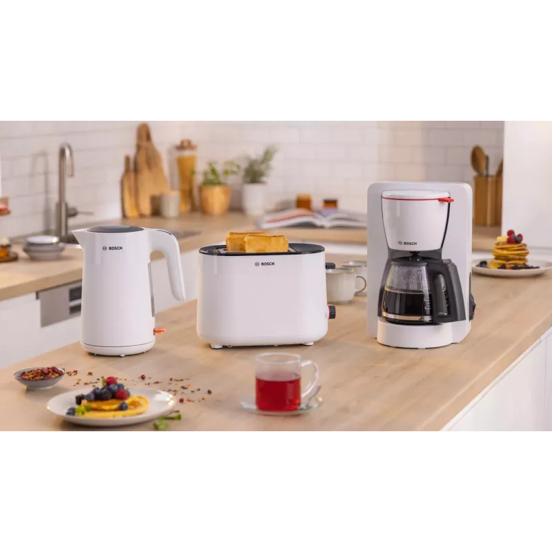 Bosch TWK2M161 hervidor de agua, 1,7 l, 2400 W, blanco, carcasa de plástico, base 360°