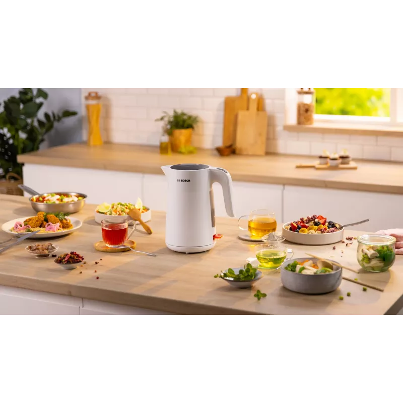 Bosch TWK2M161 hervidor de agua, 1,7 l, 2400 W, blanco, carcasa de plástico, base 360°