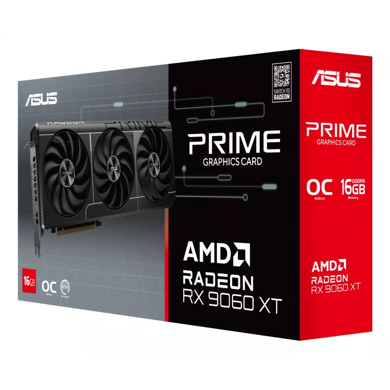 Tarjeta gráfica ASUS Prime Radeon RX 9060 XT 16 GB GDDR6, PCIe 5.0, 128 bits, 3 ventiladores, 2,5 ranuras