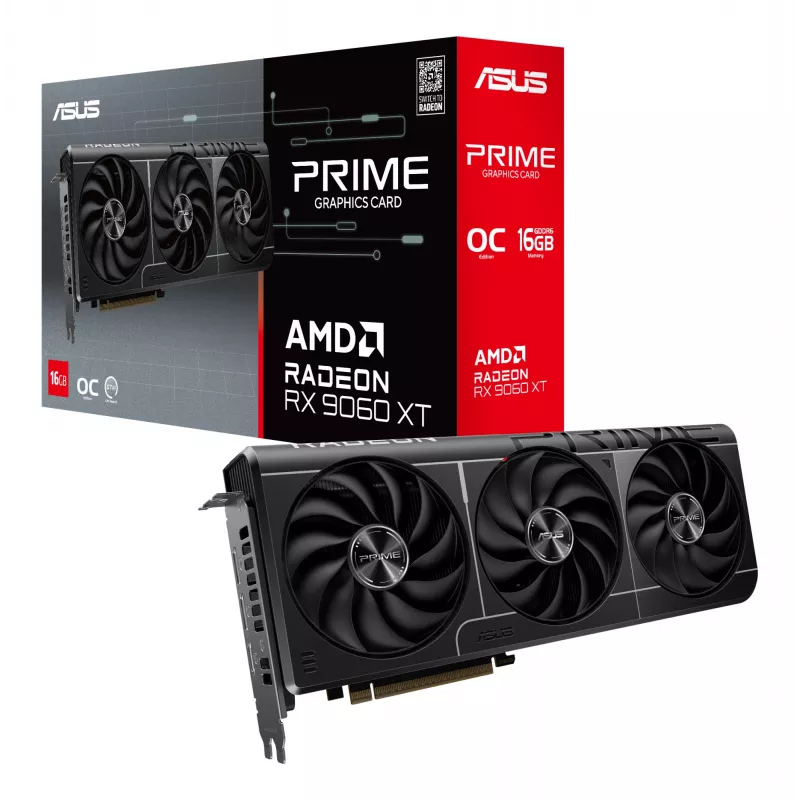 Tarjeta gráfica ASUS Prime Radeon RX 9060 XT 16 GB GDDR6, PCIe 5.0, 128 bits, 3 ventiladores, 2,5 ranuras