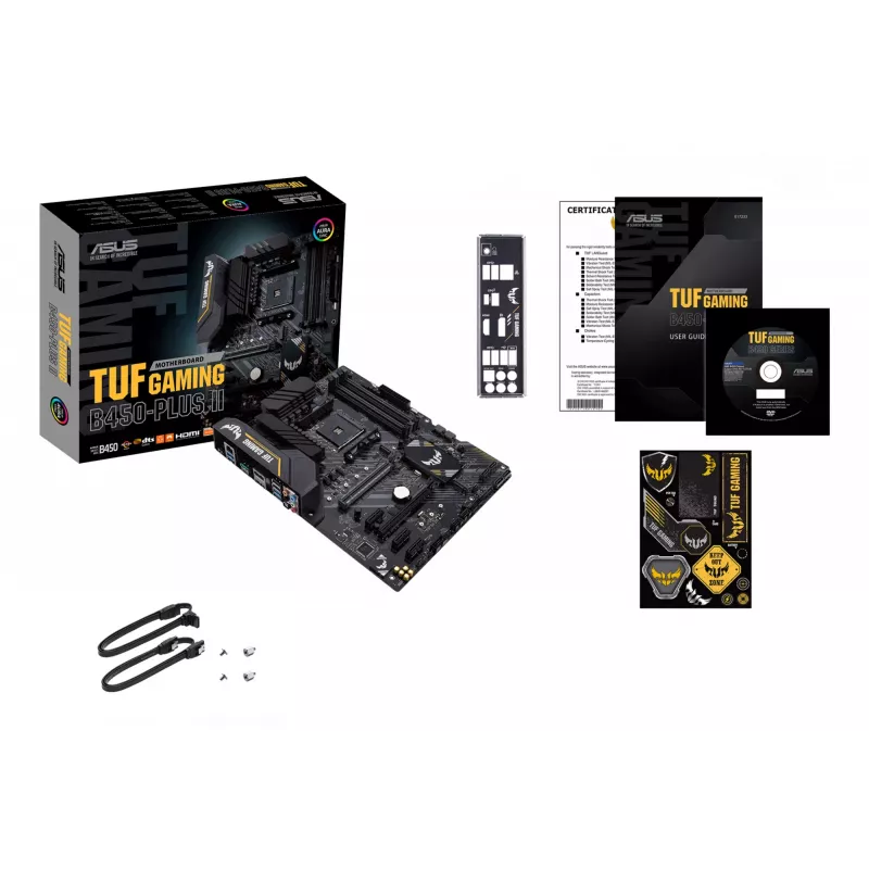 Placa base ASUS TUF GAMING B450-PLUS II ATX, AMD B450, zócalo AM4, 4×DIMM DDR4, 128GB, 1×M.2, 6×SATA, HDMI 2.0b, DP1.2, Gigabit LAN