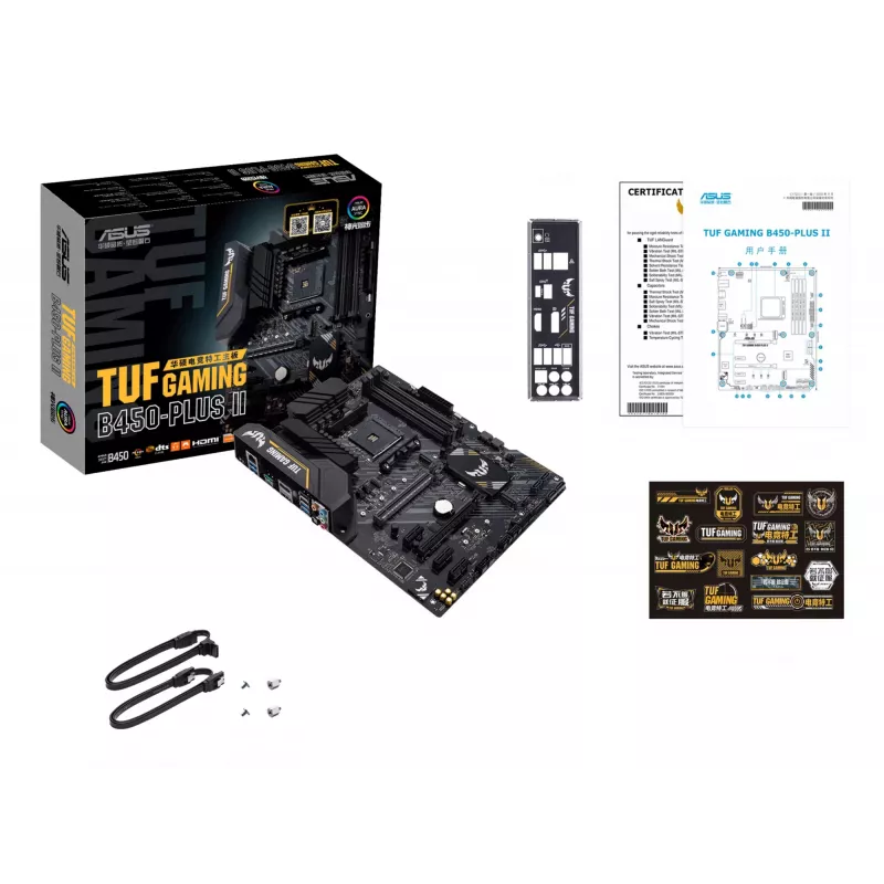 Placa base ASUS TUF GAMING B450-PLUS II ATX, AMD B450, zócalo AM4, 4×DIMM DDR4, 128GB, 1×M.2, 6×SATA, HDMI 2.0b, DP1.2, Gigabit LAN
