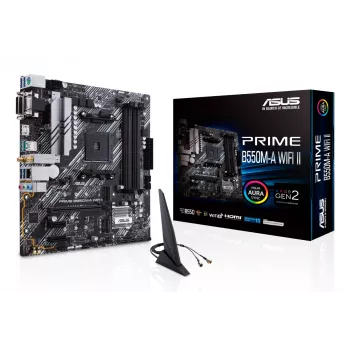 Placa base ASUS PRIME B550M-A WIFI II micro ATX — AMD B550, zócalo AM4, DDR4, 4 DIMM, Wi‑Fi 6, Bluetooth 5.2, 2x M.2, HDMI 2.1