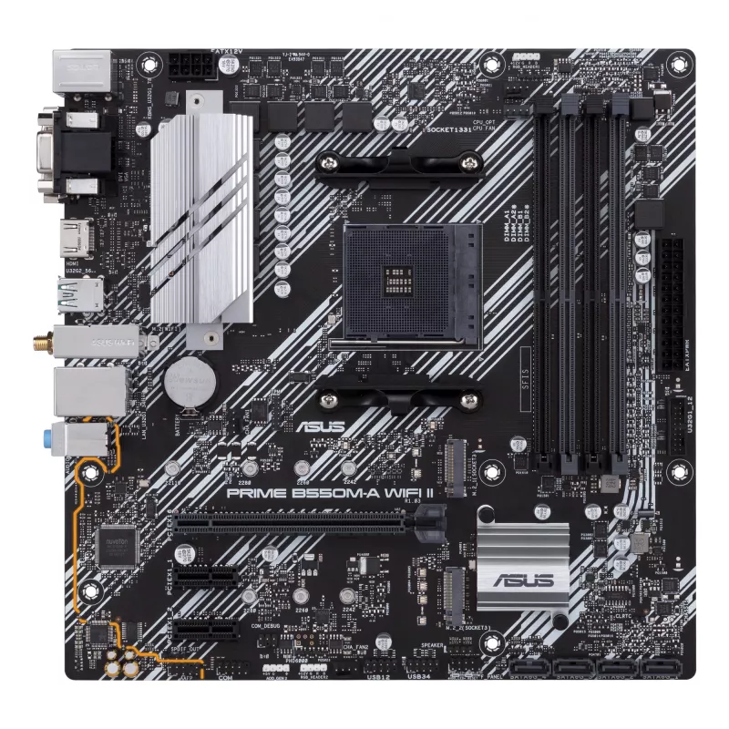 Placa base ASUS PRIME B550M-A WIFI II micro ATX — AMD B550, zócalo AM4, DDR4, 4 DIMM, Wi‑Fi 6, Bluetooth 5.2, 2x M.2, HDMI 2.1