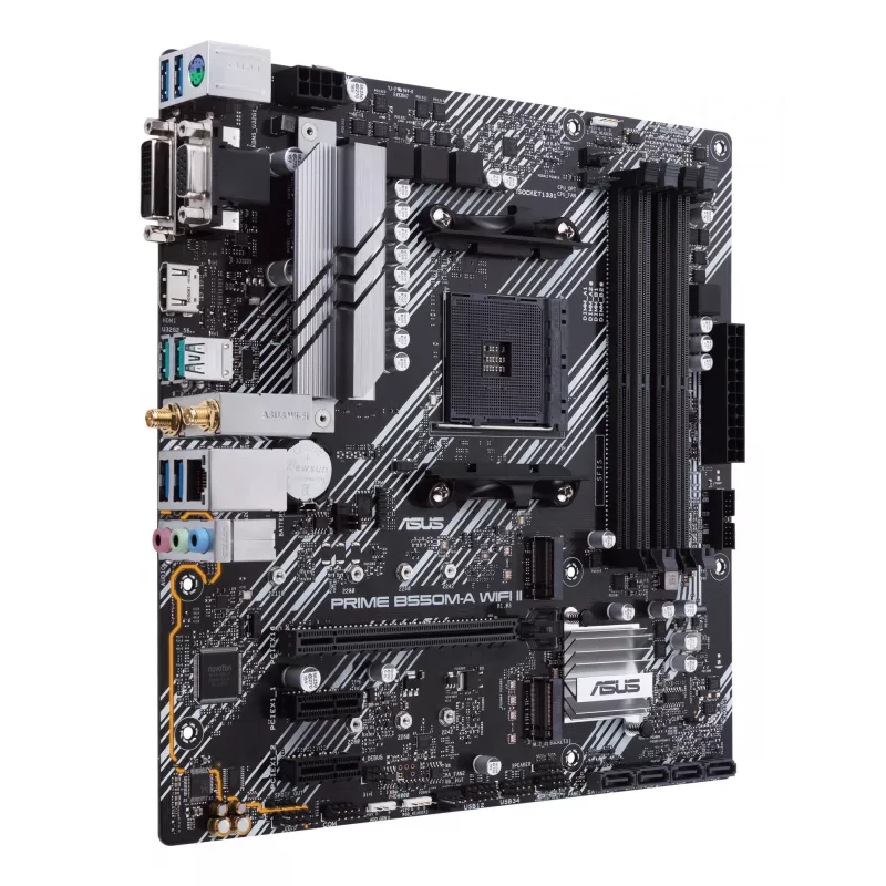 Placa base ASUS PRIME B550M-A WIFI II micro ATX — AMD B550, zócalo AM4, DDR4, 4 DIMM, Wi‑Fi 6, Bluetooth 5.2, 2x M.2, HDMI 2.1