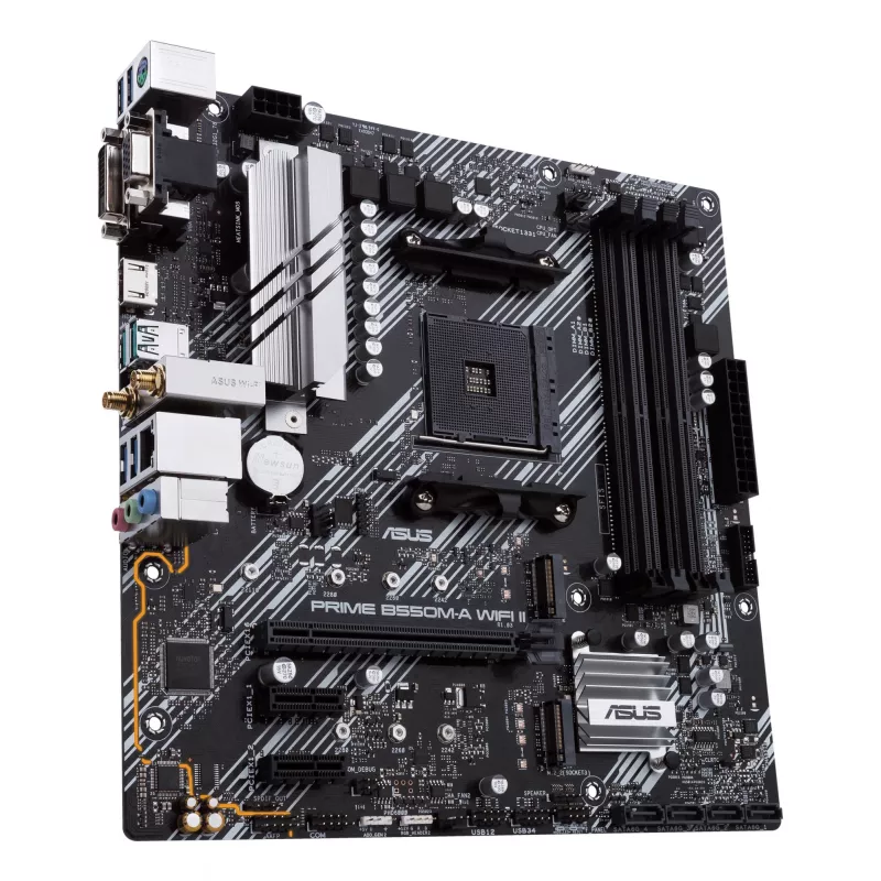 Placa base ASUS PRIME B550M-A WIFI II micro ATX — AMD B550, zócalo AM4, DDR4, 4 DIMM, Wi‑Fi 6, Bluetooth 5.2, 2x M.2, HDMI 2.1