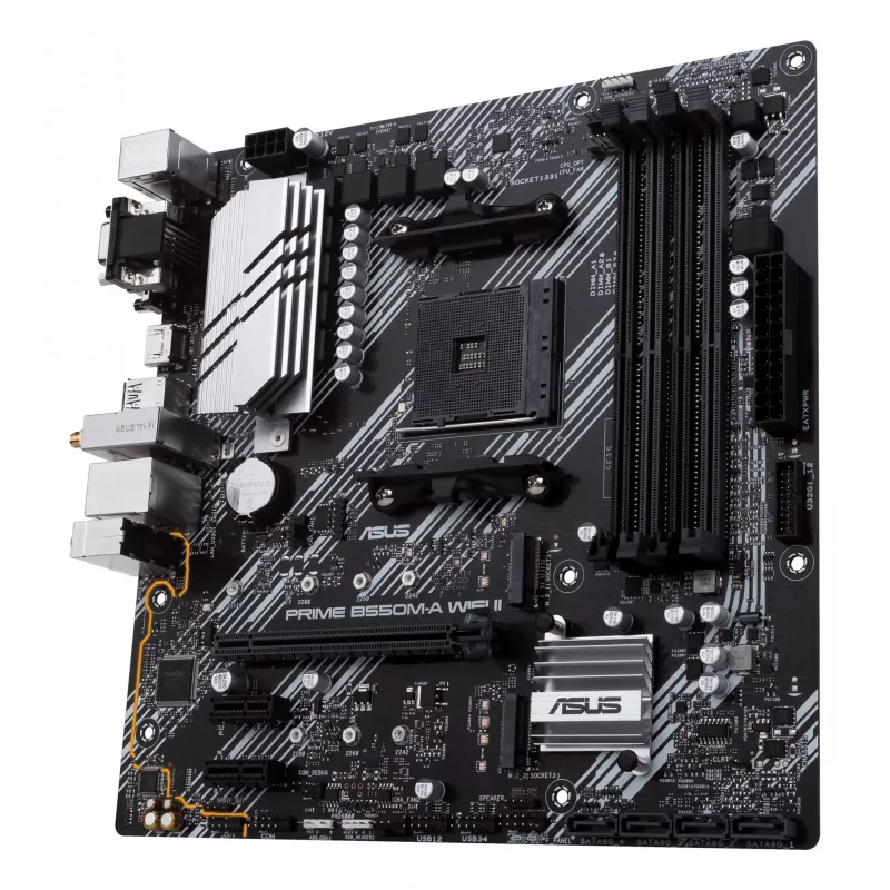 Placa base ASUS PRIME B550M-A WIFI II micro ATX — AMD B550, zócalo AM4, DDR4, 4 DIMM, Wi‑Fi 6, Bluetooth 5.2, 2x M.2, HDMI 2.1