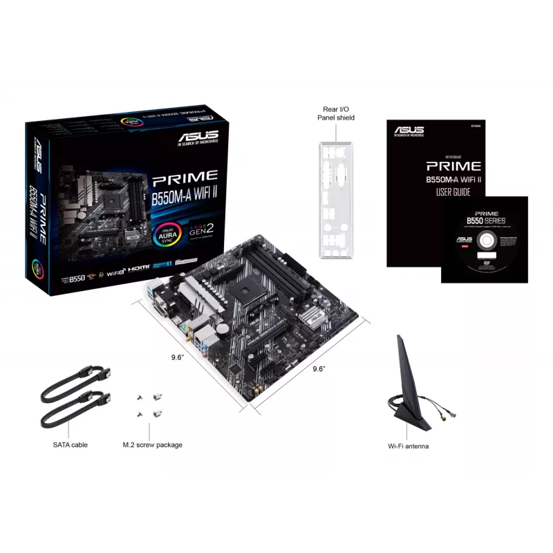 Placa base ASUS PRIME B550M-A WIFI II micro ATX — AMD B550, zócalo AM4, DDR4, 4 DIMM, Wi‑Fi 6, Bluetooth 5.2, 2x M.2, HDMI 2.1