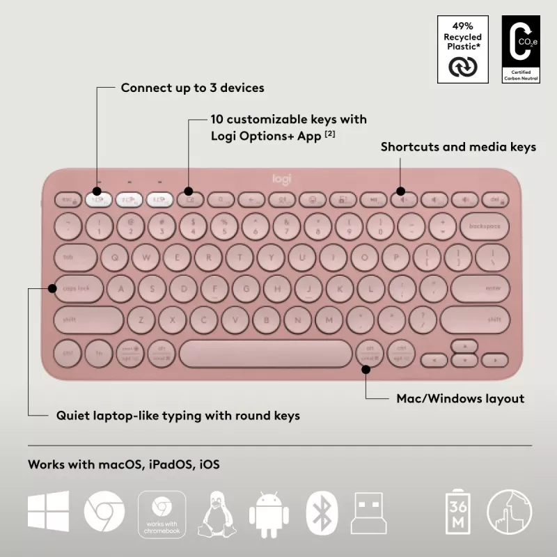 Logitech Pebble 2 Combo Teclado y ratón inalámbricos Rosa QWERTY
