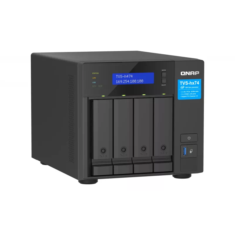 QNAP TVS-H474 NAS Torre Intel® Pentium® G7400 8 GB DDR4 0 TB QuTS hero Black