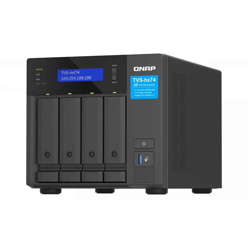 QNAP TVS-H474 NAS Torre Intel® Pentium® G7400 8 GB DDR4 0 TB QuTS hero Black