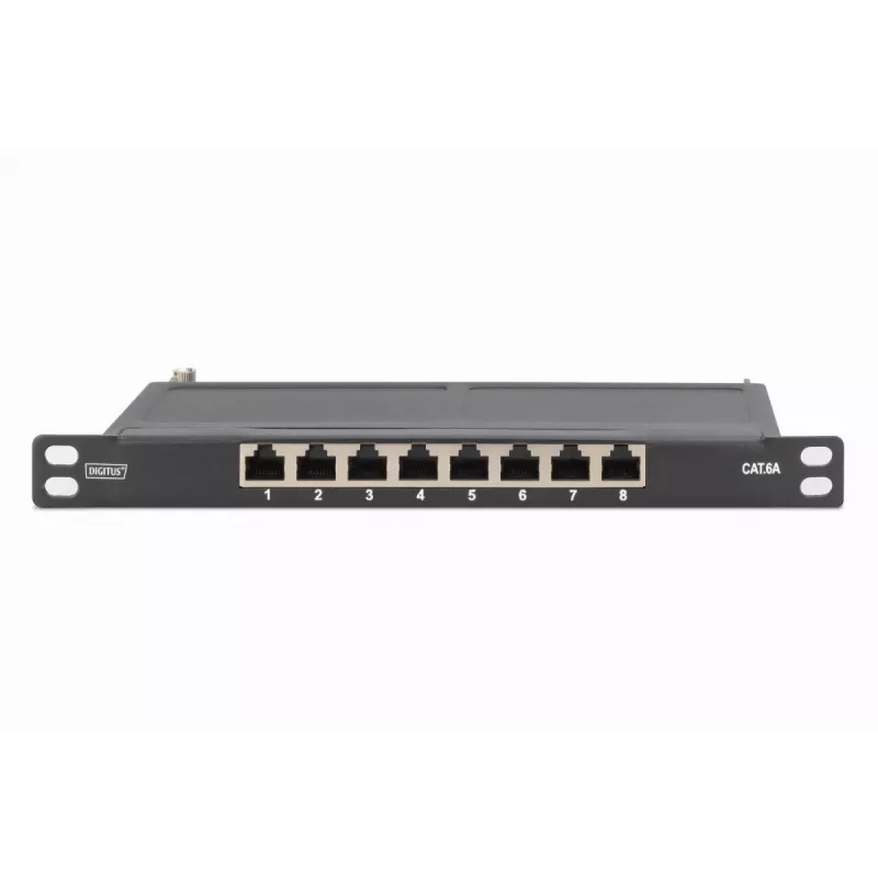 Panel de conexiones DIGITUS CAT6A apantallado, 8-Puertos 1/2U, Montaje en rack de 10