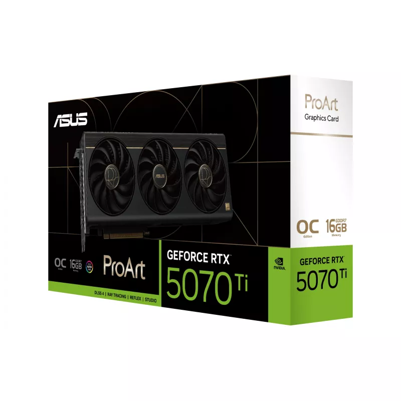 Tarjeta gráfica ASUS ProArt GeForce RTX 5070 Ti 16GB GDDR7, PCIe 5.0, 256-Bit, 304mm, 3 Ventiladores