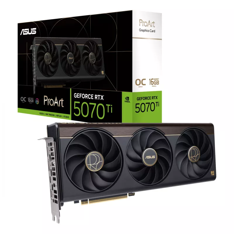 Tarjeta gráfica ASUS ProArt GeForce RTX 5070 Ti 16GB GDDR7, PCIe 5.0, 256-Bit, 304mm, 3 Ventiladores