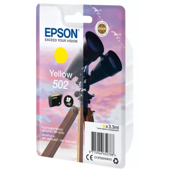 Epson tinta 502 amarillo, envase individual, rendimiento estándar, amarillo, tinta pigmentada, 3,3 ml, 1 unidad, 165 páginas