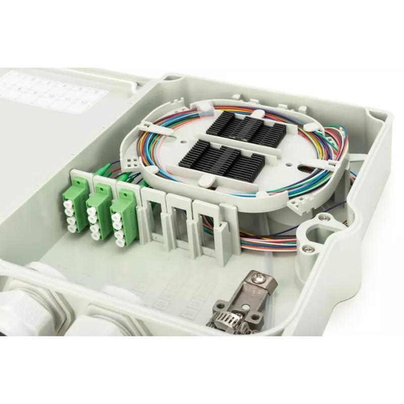 DIGITUS Caja de distribución FTTH - monomodo LC-APC acopladores y pigtails preconfigurados