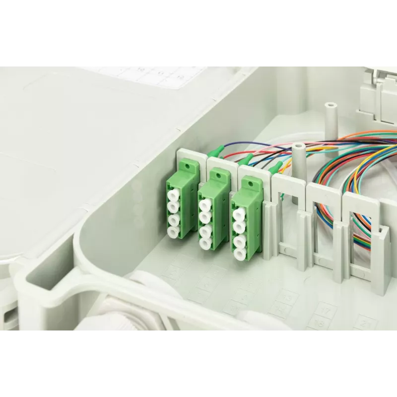 DIGITUS Caja de distribución FTTH - monomodo LC-APC acopladores y pigtails preconfigurados