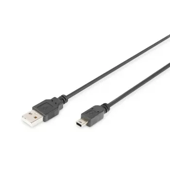 DIGITUS Cable de conexión USB 2.0, Type-A - Mini B (5 pines) M/M, 1m, compatible con USB 2.0, negro