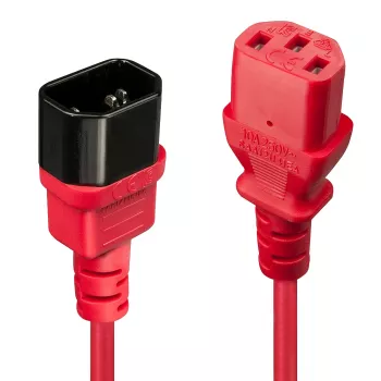 Lindy Cable de extensión IEC de 0,5 m, rojo, 0,5 m, conector hembra C14, conector hembra C13