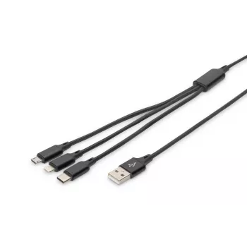 DIGITUS Cable de carga 3 en 1 USB-A – Lightning + Micro-B + Type-C 1 m