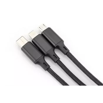 DIGITUS Cable de carga 3 en 1 USB-A – Lightning + Micro-B + Type-C 1 m
