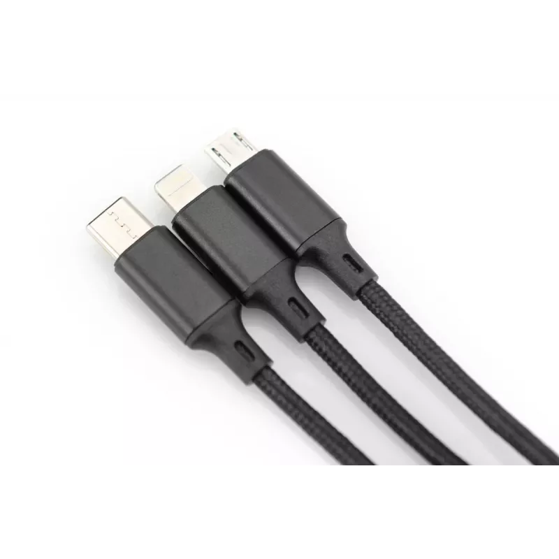 DIGITUS Cable de carga 3 en 1 USB-A – Lightning + Micro-B + Type-C 1 m