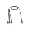 DIGITUS Cable de carga 3 en 1 USB-A – Lightning + Micro-B + Type-C 1 m