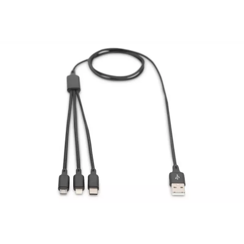 DIGITUS Cable de carga 3 en 1 USB-A – Lightning + Micro-B + Type-C 1 m