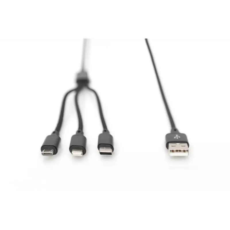 DIGITUS Cable de carga 3 en 1 USB-A – Lightning + Micro-B + Type-C 1 m