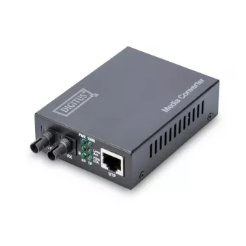 Convertidor de medios DIGITUS, Multimodo 10/100Base-TX a 100Base-FX, incl. fuente de alimentación, conector ST, hasta 2 km