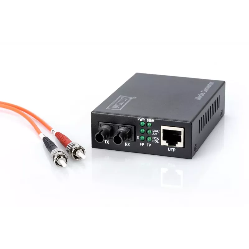 Convertidor de medios DIGITUS, Multimodo 10/100Base-TX a 100Base-FX, incl. fuente de alimentación, conector ST, hasta 2 km