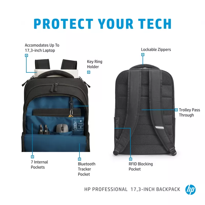 HP Professional Mochila 17,3 pulgadas, Mochila, 740 g