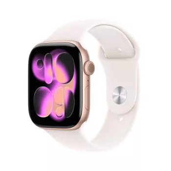 APPLE Watch Series 11 GPS 46mm Carcasa de aluminio oro rosa con correa deportiva azul claro S/M