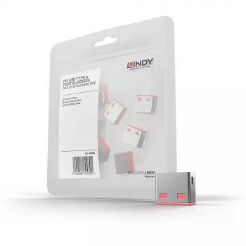 Lindy Bloqueador de puertos USB (sin llave) – pack de 10, Rosa, Bloqueador de puertos, USB Type-A, Rosa, Acrilonitrilo Butadieno Estireno (ABS), 10 uds., Bolsa de plástico