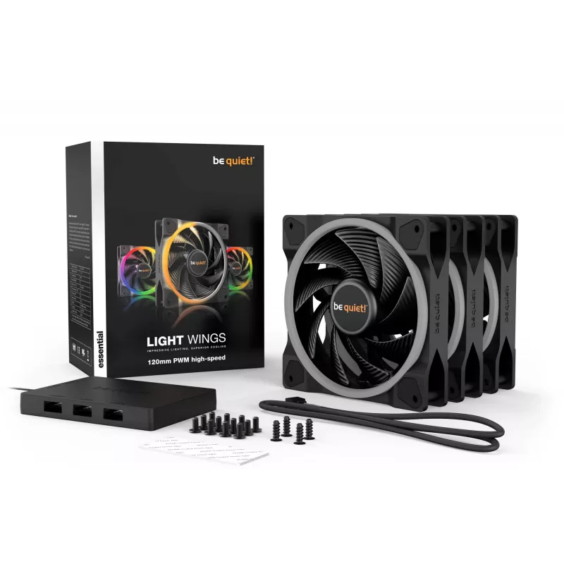 be quiet! Light Wings ventilador ARGB PWM High-Speed de 120 mm, negro, pack de 3