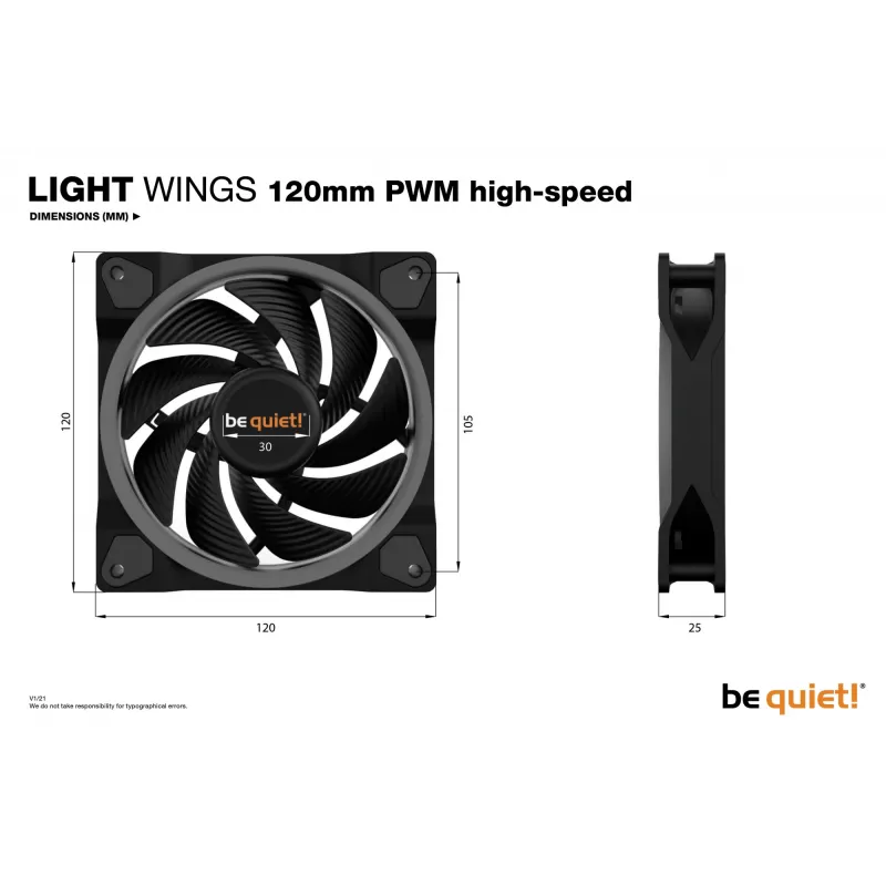 be quiet! Light Wings ventilador ARGB PWM High-Speed de 120 mm, negro, pack de 3