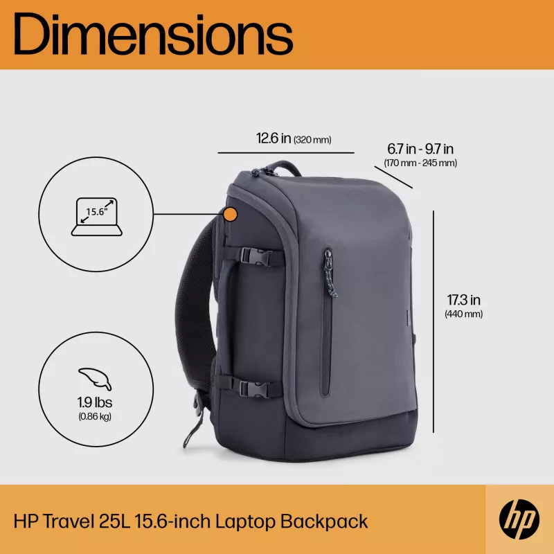Mochila para portátil HP Travel 25 litros 15.6 Iron gris, mochila, 39,6 cm (15,6
